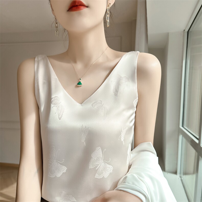 休闲/淑女百搭2024年春季套头常规A03数码提花蝴蝶背心吊带,女装背心吊带,素语电商供货