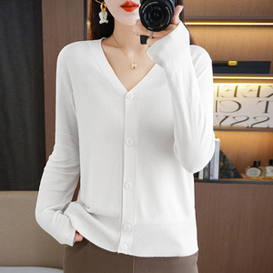 不起球冰丝针织开衫女长袖外搭毛线短款空调上衣夏季新款防晒外套图片