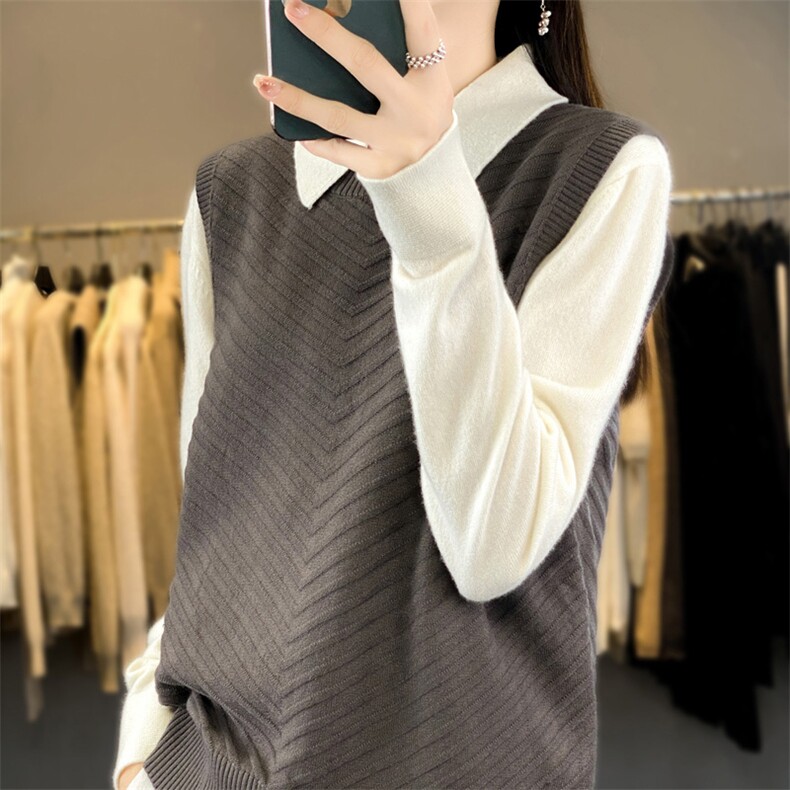 圆领毛衣女2024年秋冬新款内搭打底针织衫马甲上衣,女装马甲,贵皇网供仓