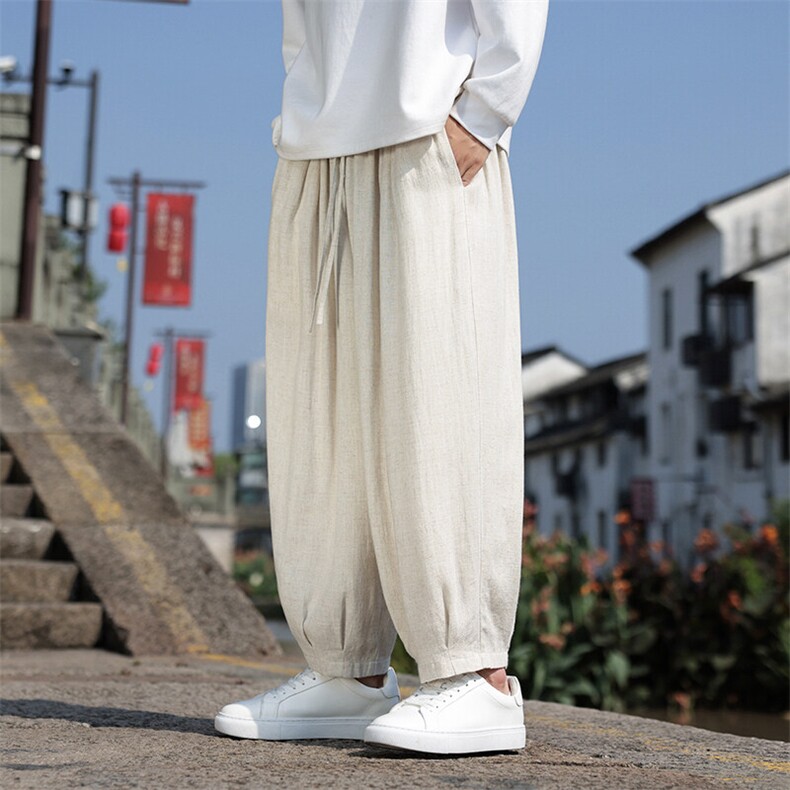 春季新款现货真亚麻日系原宿风新中式长裤ZK62-P70控98图片