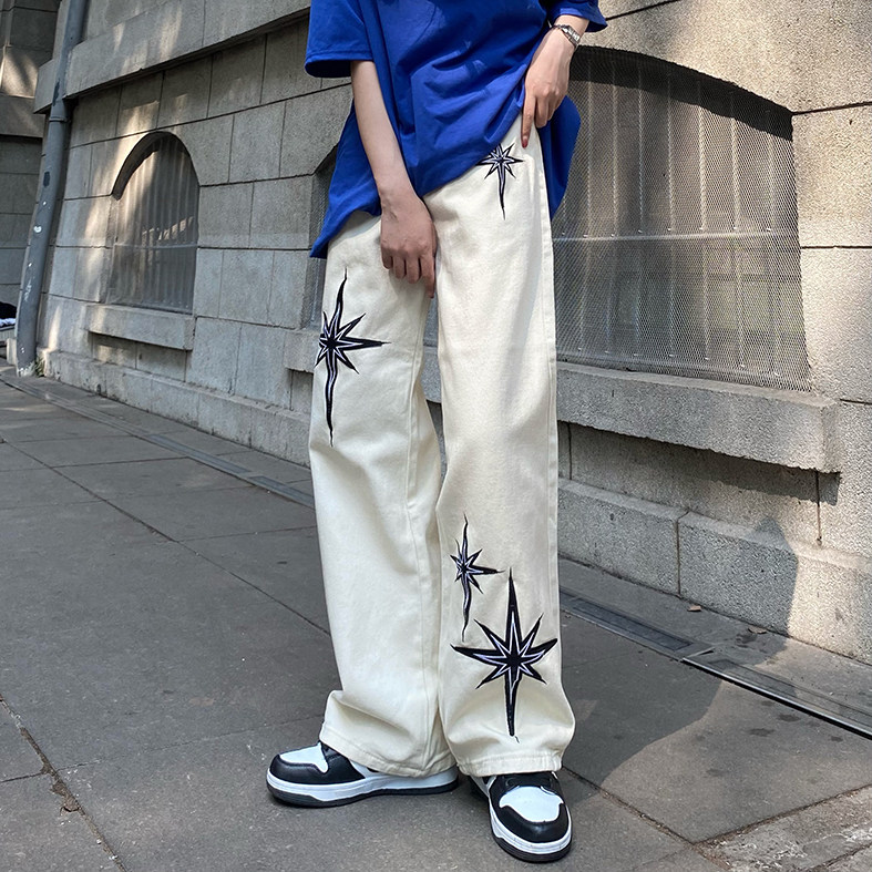 潮北极星印花牛仔裤男女高街街头嘻哈长裤insN0706-P35,男装牛仔裤,星座308B-1