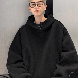 重磅连帽纽扣装饰卫衣男女春秋款复古纯色上衣长袖外套W13Y/P50图片