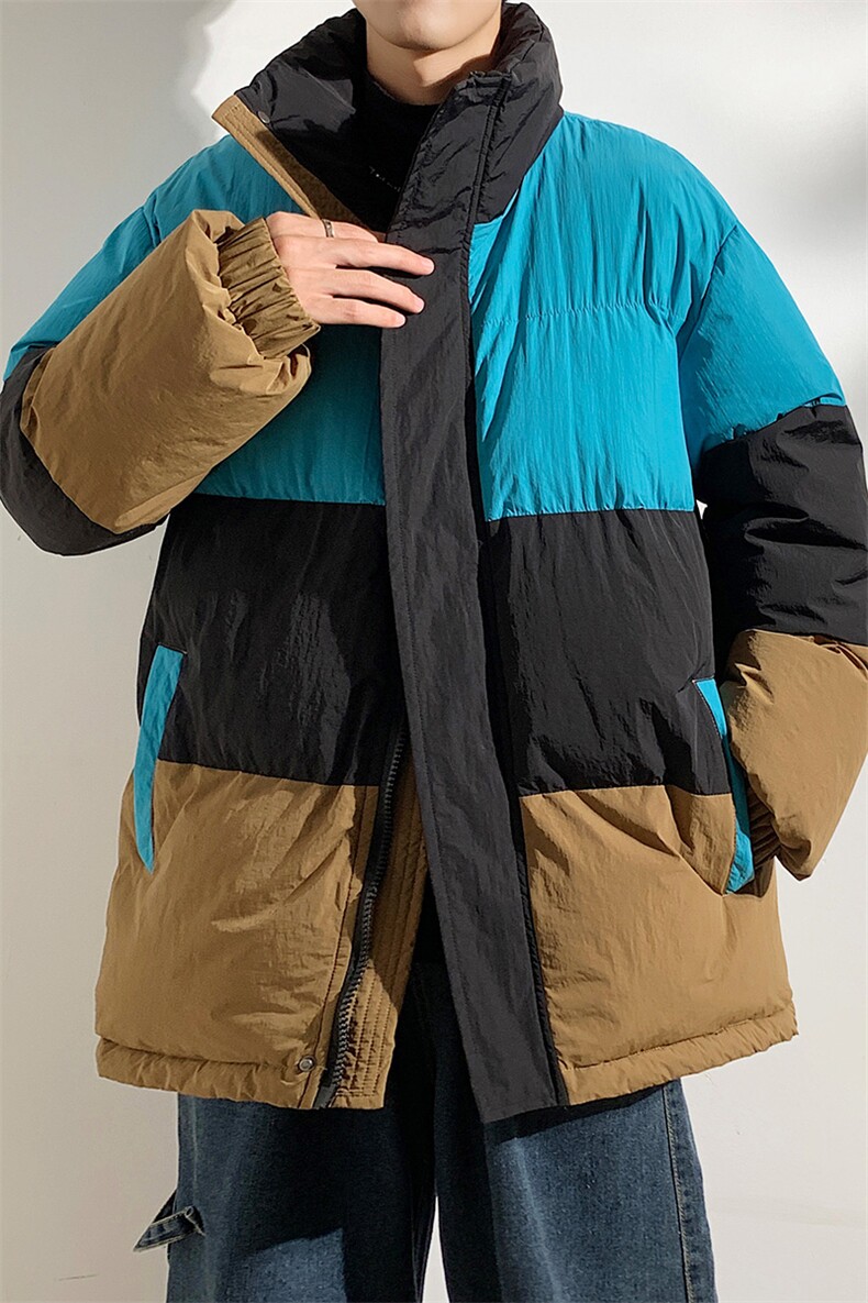 港风2026新品冬季宽松情侣装撞色棉衣棉服冬装加厚外套D007-P90,男装棉衣,星座717