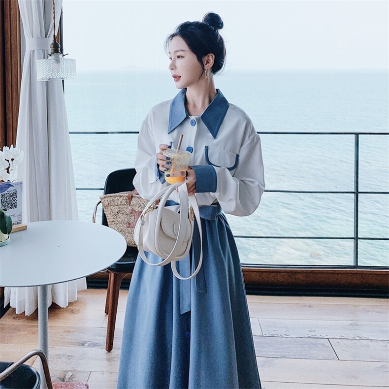 高级感超好看衬衫连衣裙女春秋2024新款法式茶歇今年流行漂亮长裙,女装连衣裙,2C056