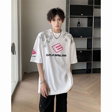 C418-P33夏季新款美式潮牌短袖T恤男设计感嘻哈宽松上衣现货，男装T恤，星座512-6
