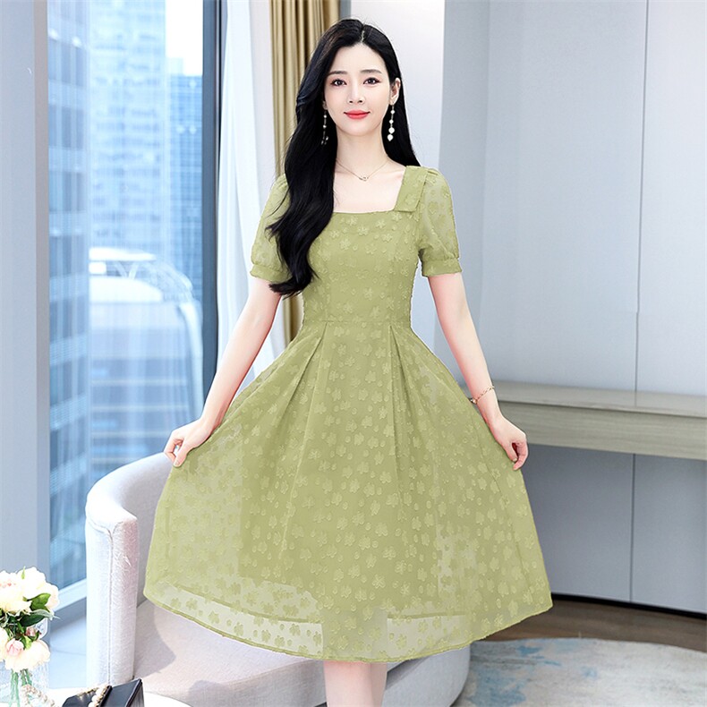 2025年夏季时尚甜美优雅性感方领舒适连衣裙,女装连衣裙,臻衣坊