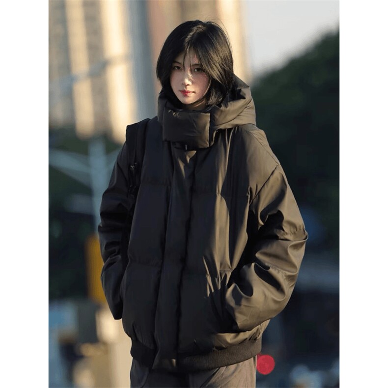 现货5W件冬季三防重磅boxy短款羽绒连帽PU皮棉衣外套防风加厚棉服，男装棉衣，电商A486