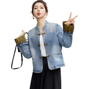 短款牛仔外套女春秋2024新款休闲新中式国风时尚减龄妈妈夹克上衣图片