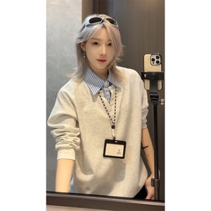 深度库存WY5506-P48控68 加绒P58控78 假两件衬衫领休闲长袖卫衣图片