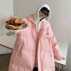 新款假两件拼接中长款情侣装棉衣加厚连帽棉服A071-Y296-P135女类，女装棉衣/棉服，电商A071