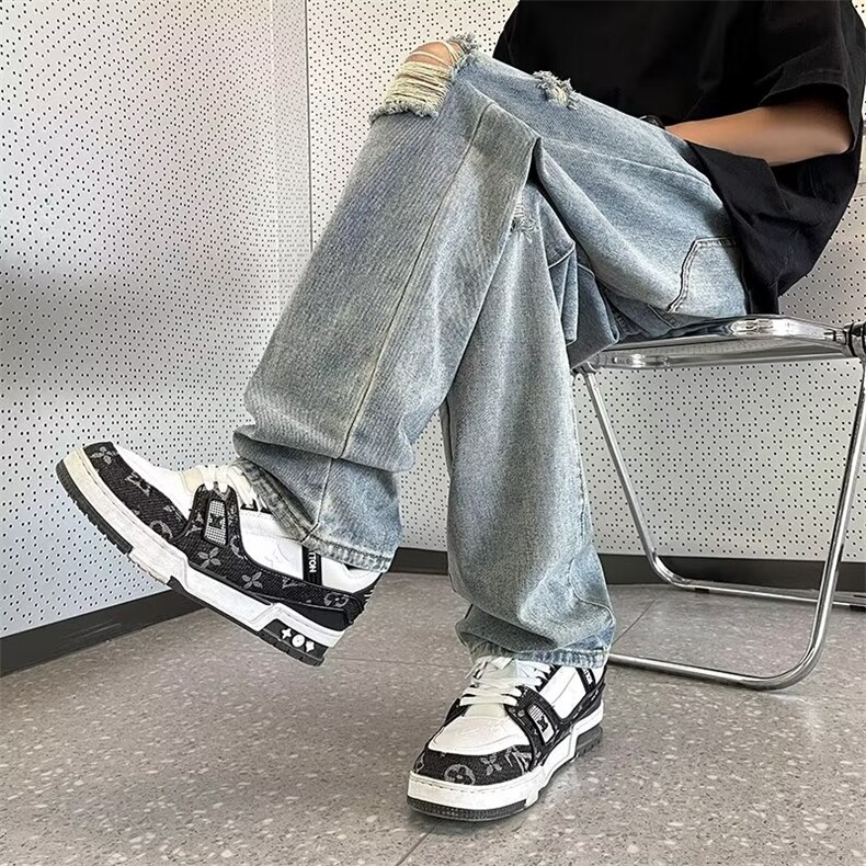 美式vibe裤子高街水洗牛仔裤男设计感小众拉链裤K738P38,男装牛仔裤,星座1116-2