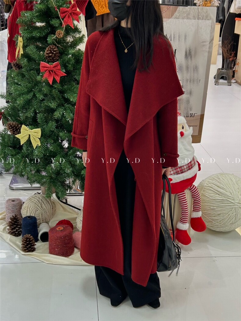 【依嘟】2025新款冬季红色韩版立领宽松新年战袍羊毛外套(配，女装双面呢大衣，依嘟服饰
