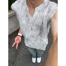 肌理感冰感v领背心男款夏季速干无袖t恤复古扎染坎肩汗衫T113，男装背心/马甲，星座1116A（原606A-3）