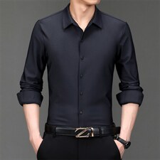 秋冬季新款商务加绒衬衫中年男士纯色衬衣爸爸男装ZLCK8055- P125图片