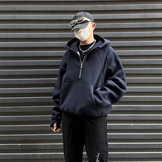 抖音得物二开美式重磅宽松结构拉链设计防风高领连帽卫衣外套W76，男装卫衣，电商A486