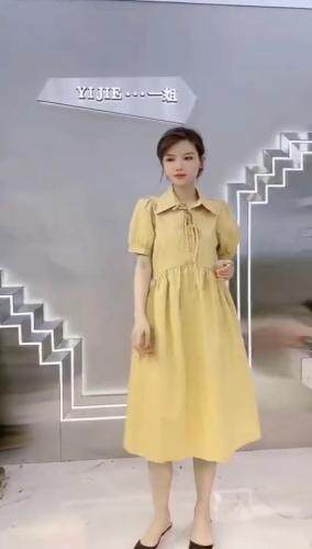 ZCL607韩版时尚宫廷风Polo领甜美系蝴蝶结中长款连衣裙,女装连衣裙,L·H·X