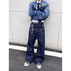 时尚慵懒日系原宿文艺简约新款ins流行潮流牛仔裤气质百搭，男装牛仔裤，星座516A