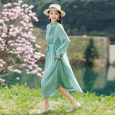 2025夏季新款高端复古长袖连衣裙女装气质显瘦宽松显瘦高级感裙子，商品下架区，水衣源