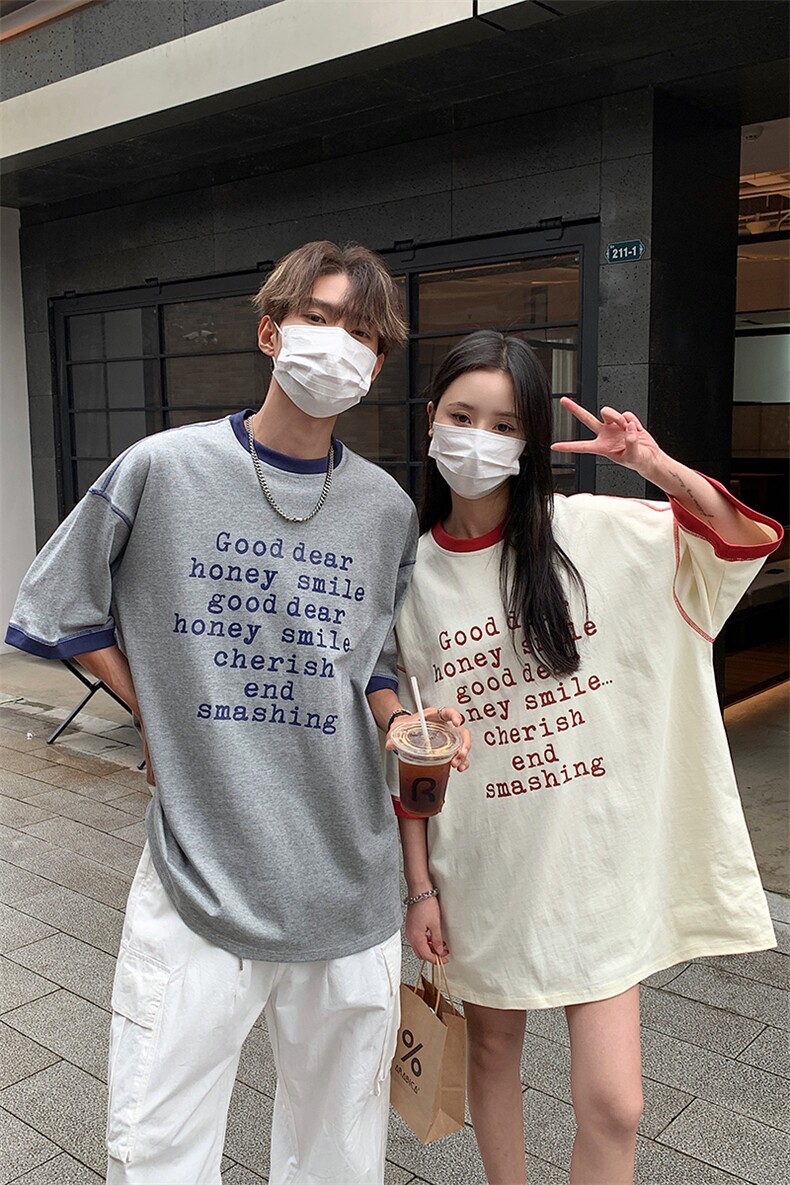 情侣短袖小众情侣短袖T恤男女宽松重磅体恤上衣G1082P35,男装T恤,电商A339