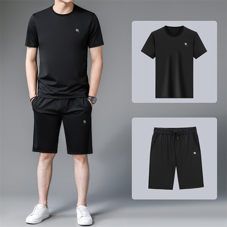 三件套男士休闲商务套装短袖夏季冰丝薄款潮流中年一套衣服男装,男装休闲套装,电商B212（原钱塘6029）