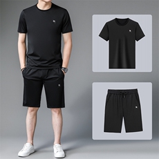 三件套男士休闲商务套装短袖夏季冰丝薄款潮流中年一套衣服男装，男装休闲套装，电商B212（原钱塘6029）