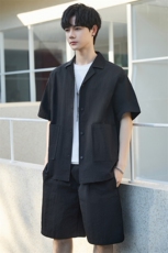 套装男士休闲上衣男装衬衫短袖短裤宽松百搭衬衣薄款Y2503-P105，男装衬衫，电商A355（原A415）