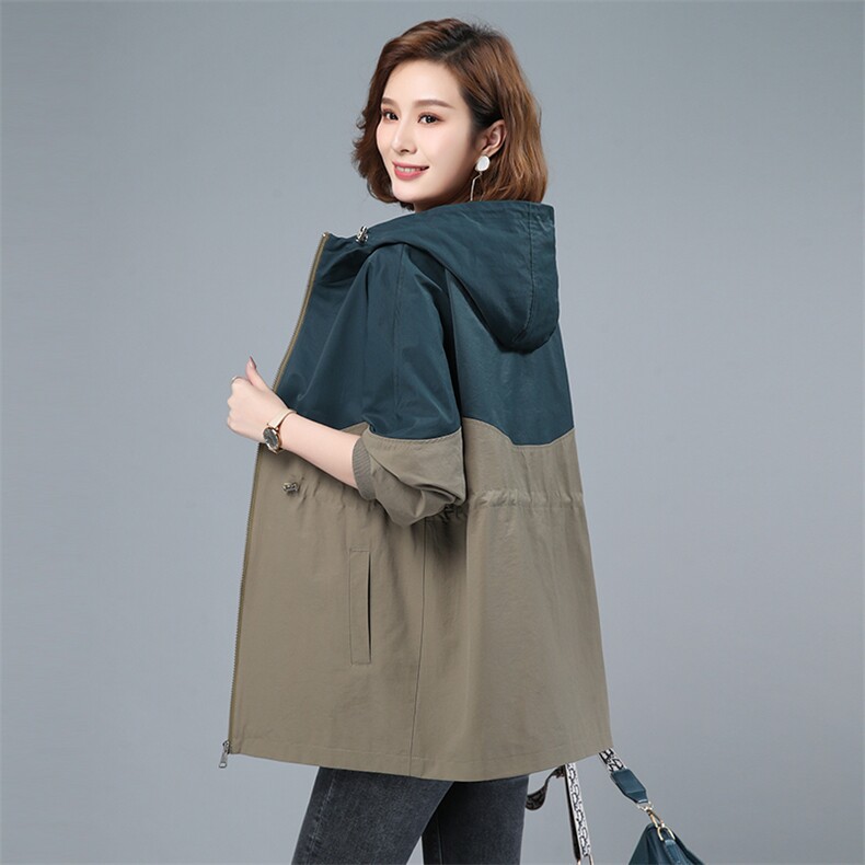 2022春秋季新款时尚气质拼接连帽风衣外套，女装风衣，依倍林