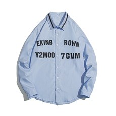 1白底条纹七分袖衬衫男大码M-5XL港风情侣长袖衬衫QCS7018P45控59，男装衬衫，星座226-2