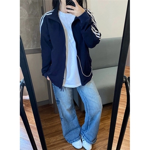 短款立领外套男秋季美式潮牌三条杠运动夹克cleanfit棒球服J116