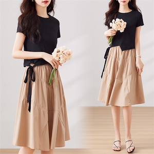 套装裙女2023夏季新款遮肚子裙子显瘦减龄气质小个子两件套半身裙,女装套装/套裙,千千佰惠