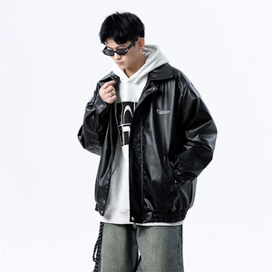 春季新款港风美式刺绣痞帅翻领皮衣夹克男 XZ213-JK6000-P70控98图片