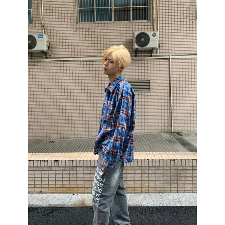 【有货】毛边破坏格子衬衫男长袖高级感拉链衬衣外套2503HH-特P45,男装衬衫,星座1007（原301D）