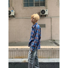 【有货】毛边破坏格子衬衫男长袖高级感拉链衬衣外套2503HH-特P45，男装衬衫，星座1007（原301D）
