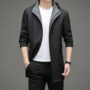 春款夹克男2023新款商务休闲爸爸脱卸帽外套中年男士风衣爸爸装,男装风衣,电商B212（原钱塘6029）