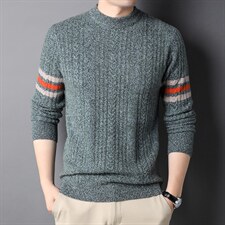秋冬男士长袖羊毛毛衣男条纹圆领加厚针织上衣QLM77819-P190,男装针织衫/毛衣,电商B212（原钱塘6029）