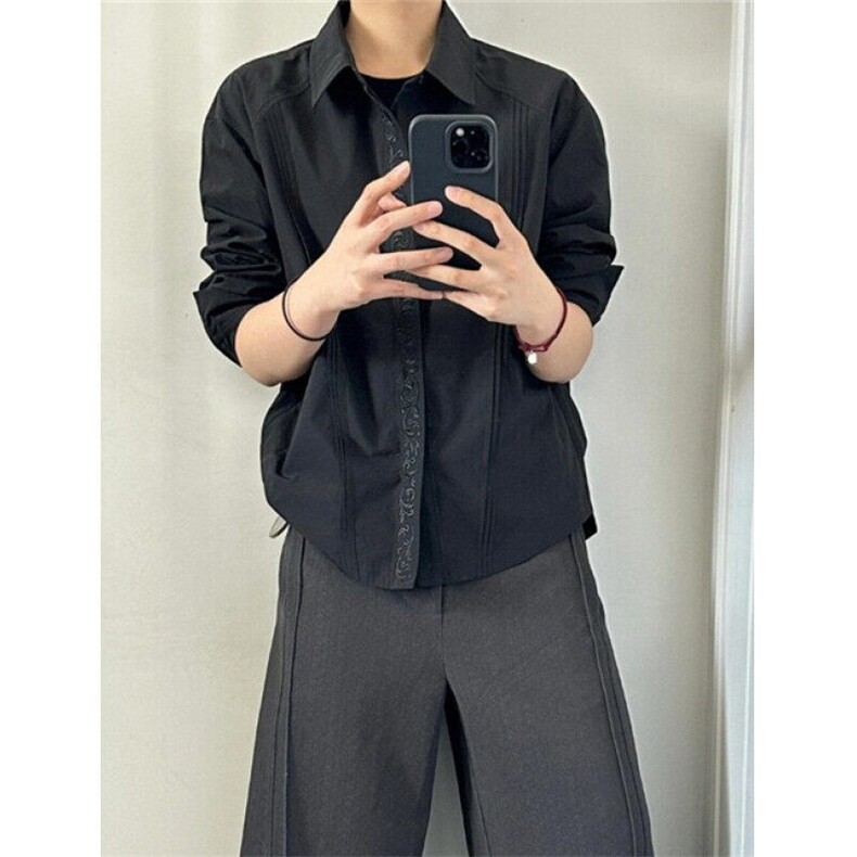 永生花刺绣衬衫男小众设计高级感长袖上衣折叠衬衫CA6712,男装衬衫,星座1116A-2（原606A-1）