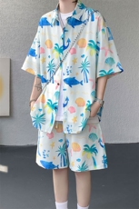TZ1149-特48控88多色海滩冰丝凉感大码套装衬衫速干运动两件套，男装休闲套装，电商A059