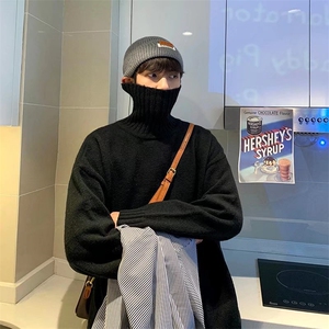 毛衣男韩版潮流宽松慵懒高领打底线衣ins港风纯色针织衫M45-P40图片