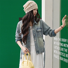 宋佳同款2025春夏季女装欧货新款时尚翻领配腰带百搭牛仔外套上衣，女装牛仔外套，美拉德工厂直营店