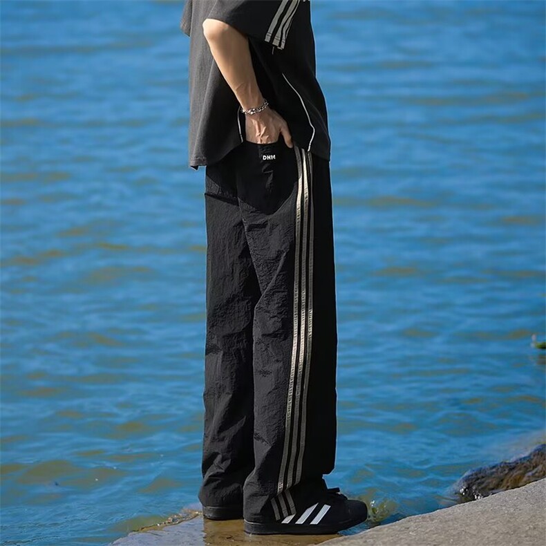 三条杠速干休闲裤男夏季薄款宽松百搭直筒运动长裤kB566,男装休闲裤,星座1116A-1（原606A）