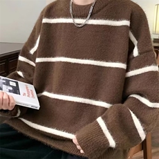 条纹毛衣男士秋冬季美式潮牌高级感软糯毛绒针织衫外套SW572，男装针织衫/毛衣，星座516A
