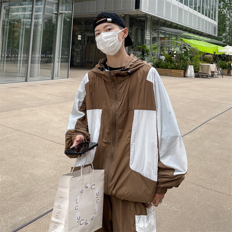 夏季撞色夹克衫防晒服套装运动风时尚防晒衣男XZ514-2-1611-P98,男装防晒衣,星座514-2(原B239)