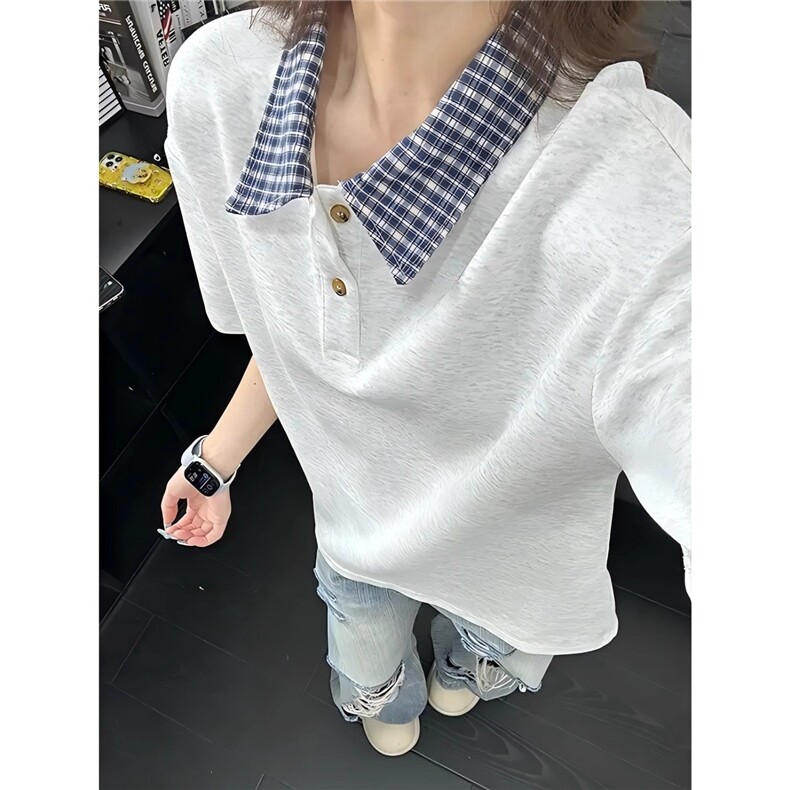 假两件格子翻领POLO衫短袖男款夏季潮牌美式拼接t恤痞帅半袖上衣,男装T恤,星座1210-1
