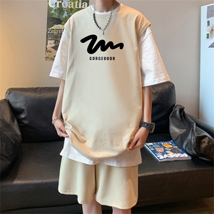 直播品质 美式宽松纯棉背心无袖t恤短裤大码两件套套装 TZ11-P58图片