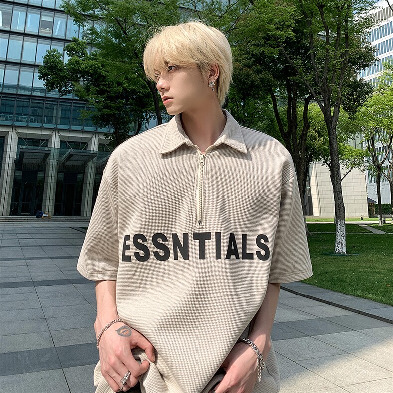 夏季新款华夫格字母印花半拉链polo衫外景XZ604-PL101-P45控58,男装Polo衫,星座604