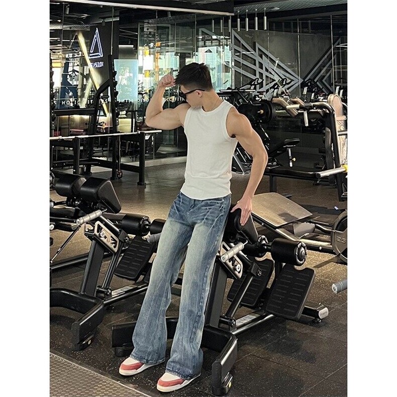 K7053EE-特P48闪电纹微喇牛仔裤男款美式高街复古水洗直筒长裤子,男装牛仔裤,星座1007（原301D）