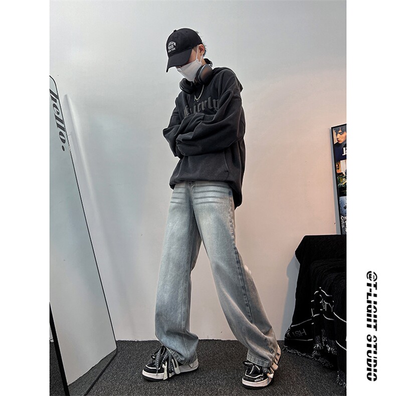 B221美式ins高街暗黑重工艺宽松直筒牛仔裤LK23125-P65控88,男装牛仔裤,电商B221