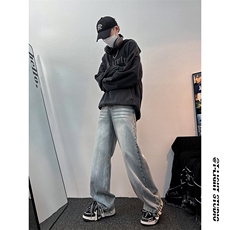 B221美式ins高街暗黑重工艺宽松直筒牛仔裤LK23125-P65控88，男装牛仔裤，电商B221