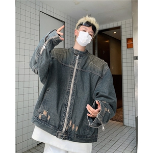 【有货】DJK8637-P80美式潮牌水洗牛仔外套男女浮雕异形机甲夹克图片