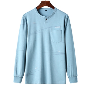 长袖t恤男春秋季商务休闲中年男装圆领宽松男装爸爸装体恤上衣服图片
